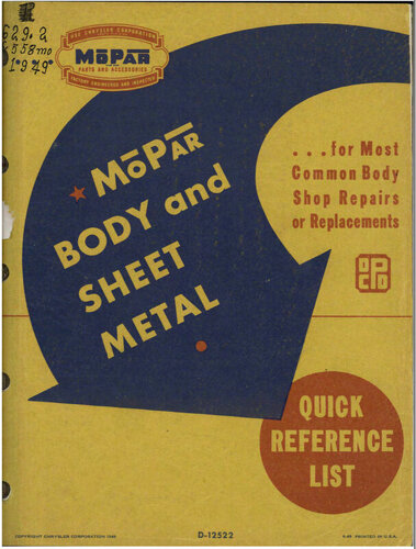 More information about "Mopar Body and Sheet Metal Quick Reference Shop Manual 1940 thru 1948"