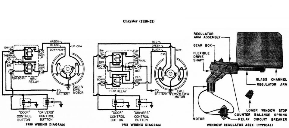 Window Regulator Wiring Diagram Chrysler 1950-53 1/2 - Electrical - P15